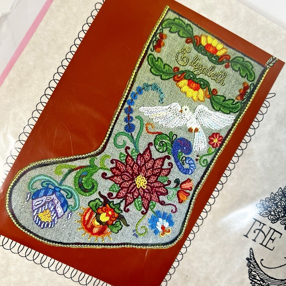 Carolyn Barrani The Tapis Tree Jacobean Dove Christmas Stocking Embroidery Kit